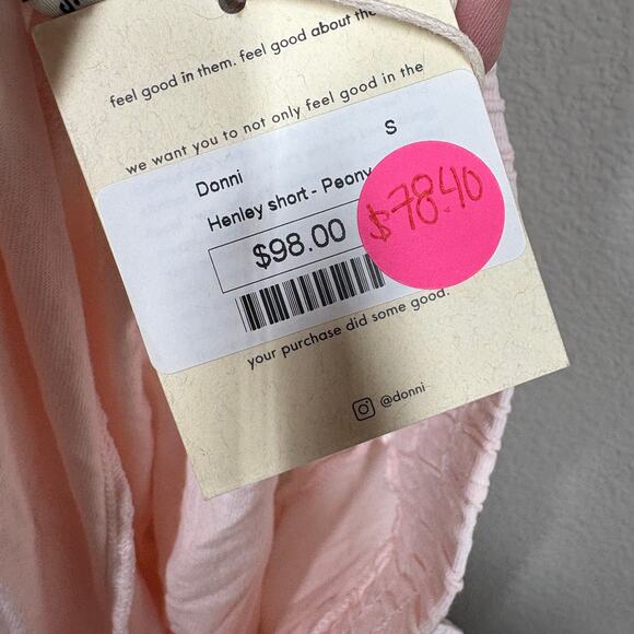 Donni Womens Small Henley Shorts Peony Light Pink Cotton Elastic Waist - Picture 8 of 9